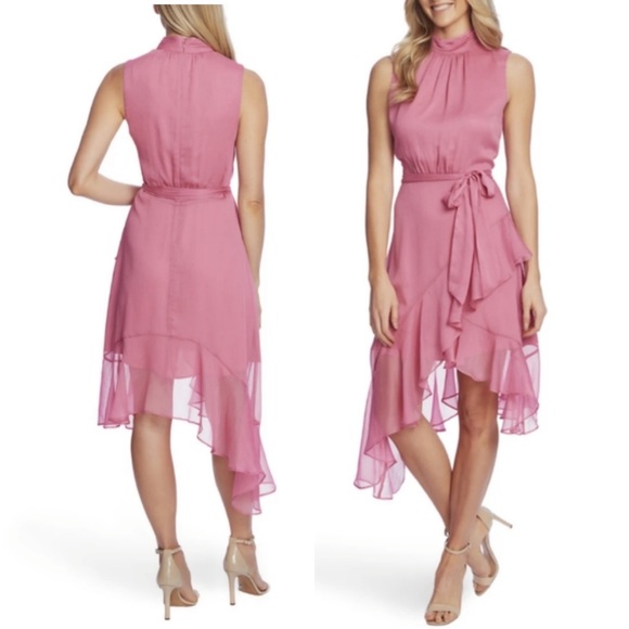 NWT CeCe Sweet Rose Halter Neck Asymmetrical Ruffle Hem Midi Dress 2 - Picture 2 of 16